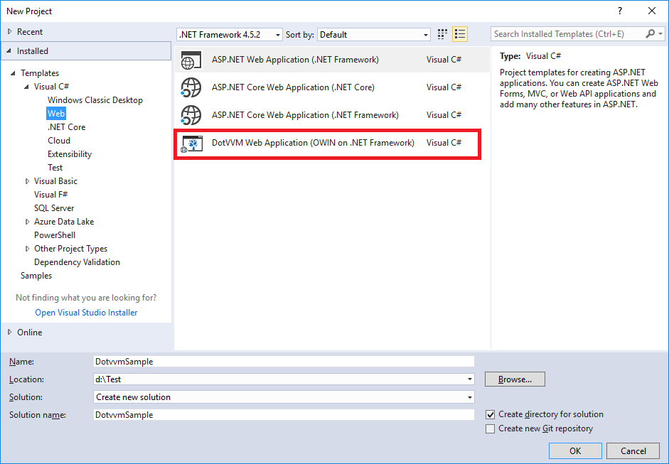 Creating a new DotVVM OWIN Project