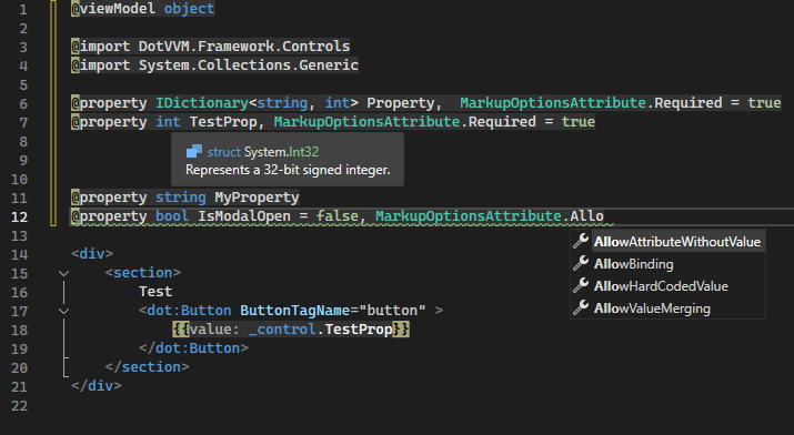 Makrup properties intellisense