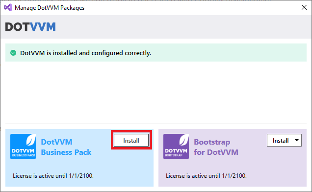 Install DotVVM Business Pack in the project