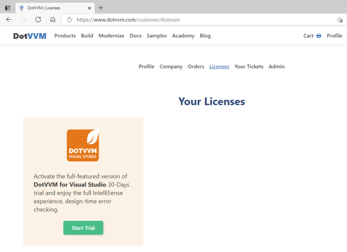 Get trial of DotVVM for Visual Studio